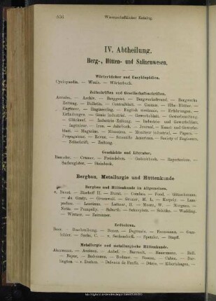 IV. Abtheilung. Berg-, Hütten- und Salinenwesen