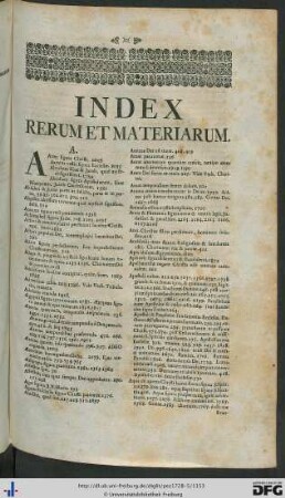 Index Rerum Et Materiarum.