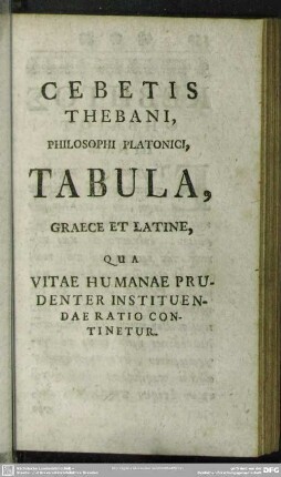Cebetis Thebani, Philosophi Platonici Tabula