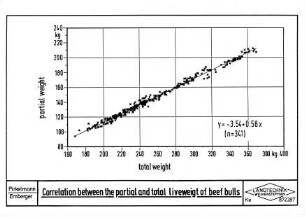 Correlation between the partial and total liveweight of beef bulls