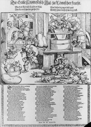 Halle (Saale), Flugblatt aus Strasbourg, Die grille krottestisch Mül, mit Gedicht von Fischart; Sfiftung Moritzburg; Tobias Stimmer