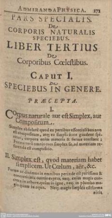 Caput I. De Speciebus in Genere.