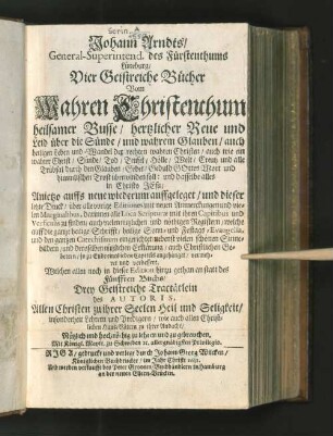Buch 1: Das Erste Buch Vom Wahren Christenthum: Liber Scripturae, Wie in einem wahren Christen/ Adam täglich sterben/ Christus aber in ihm leben sol...