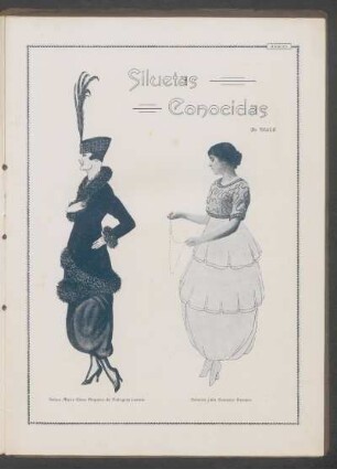 Siluetas conocidas : [Dibujos de ] Señora María Elena Requena de Rodriguez Larreta [y] Señorita Julia Zumarán Arocena