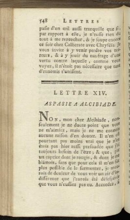 Lettre XIV. Aspasie a Alcibiade. - Lettre XVI. Socrate a Alcibiade.