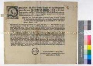 Edikt von Friedrich Wilhelm Herzog von Mecklenburg gegen eine anonyme Flugschrift