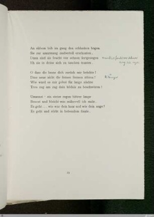 Mutlos feucht vor sehnen (Von einer Begegnung, Vers 11 - 12, 14) : [SW II: H11(Hymnen)]; [SW II, S. 15/102-103]