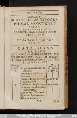 Catalogus Tertius XCIII. Codicum Graecorum Manuscriptorum, Qui In Bibliotheca Typographica Moscuensi Asservantur.
