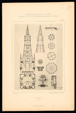 Pfarrkirche: Details (aus: C. Schäfer, Die Bauhütte, Entwürfe im Stile des Mittelalters, 1. Bd., 1883, Tafel 58)