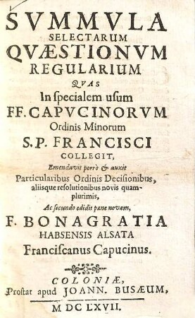 Svmmvla Selectarum Qvaestionvm Regularium