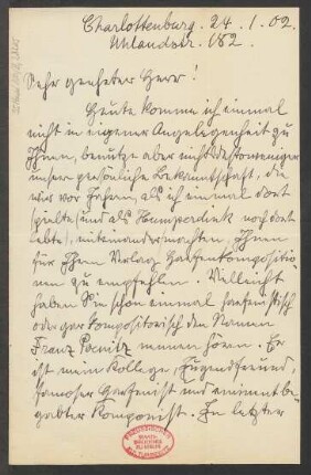 Brief an Ludwig Strecker <senior> und B. Schott's Söhne : 24.01.1902