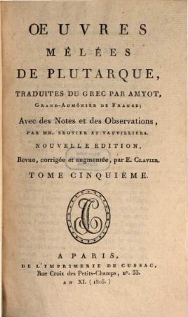 Oeuvres mêlées de Plutarque, 5