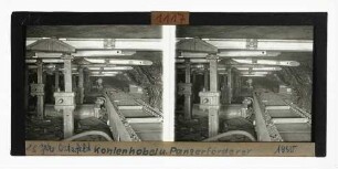 Kohlenhobel und Panzerförderer mit Rückvorrichtung in einem Hobelstreb, Zeche Osterfeld 1950