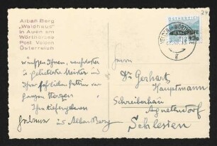 Brief von Helene Berg und Alban Berg an Gerhart Hauptmann