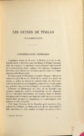 Les ruines de Timgad : (antique Thamugadi) ; ouvrage précédé d'un aperçu historique ..., [1]