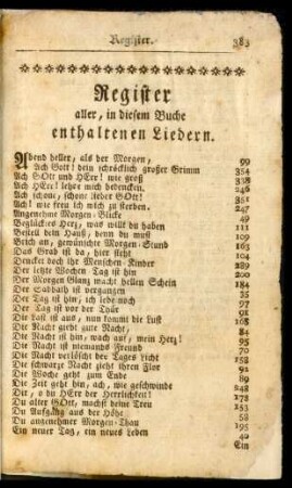 Register aller, in diesem Buche enthaltenen Liedern