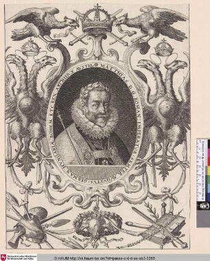 Matthias D.G. Roman: Imperat/ Semper Augustus/ German: Hungariae: Bohem: etc. Rex Archidux Austriae