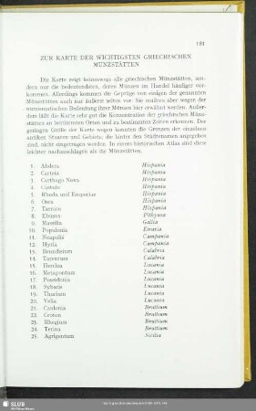Zur Karte Der Wichtigsten Griechischen Münzstätten