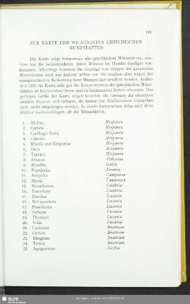 Zur Karte Der Wichtigsten Griechischen Münzstätten