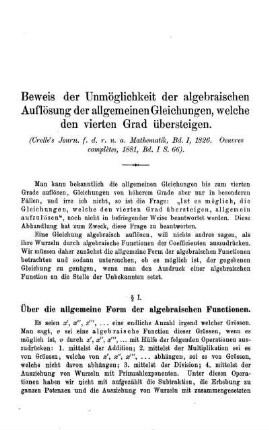 § I. Über die allgemeine Form der algebraischen Functionen.