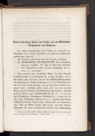Münzen des König Darius von Pontus und des Mithradates (Pergamenus) von Bosporus