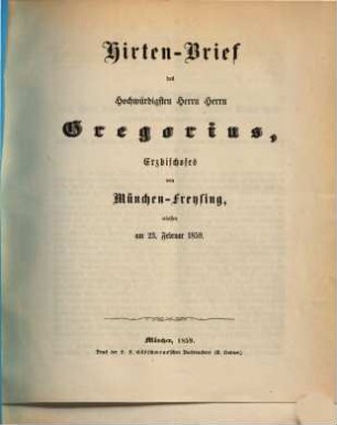 Hirtenbrief. 1859, 23. Febr.