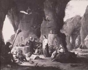 Die Versuchung des heiligen Antonius in der Felsengrotte : Teniers, David : Die Versuchung des heiligen Antonius in der Felsengrotte. Öl auf Kupfer; 69 x 86 cm. Dresden: Gemäldegalerie Alte Meister 1082
