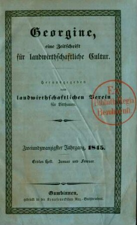 Zweiundzwanzigster Jahrgang, 1845. Erstes Heft. Januar und Februar.