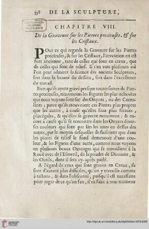 Chapitre VIII: De la graveure sur les pierres precieuses, & sur les cristaux