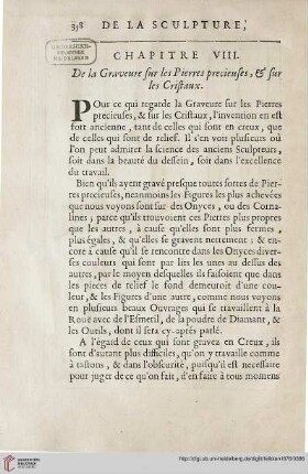 Chapitre VIII: De la graveure sur les pierres precieuses, & sur les cristaux