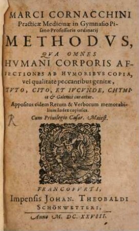 Methodus, qua omnes humani corporis affectiones ... chymice ... curantur