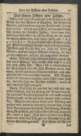 Über die Ziffern oder Zahlen. Von denen Ziffern oder Zahlen.