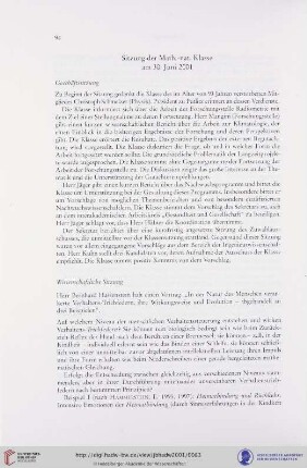 Sitzung der Math.-nat. Klasse am 30. Juni 2001