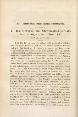 Die Geburts- und Sterblichkeitsverhältnisse Stuttgarts im Jahre 1847