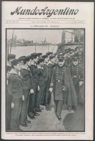 La tripulación del "Rivadavia" [Fotografía] : El ministro de marina, contraalmirante Sáenz Valiente