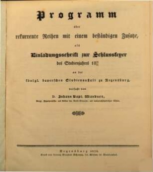 Über rekurrente Reihen mit einem beständigen Zusatze