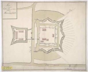 Plan der Festung Theresienstadt, kolorierte Handzeichnung, um 1750?