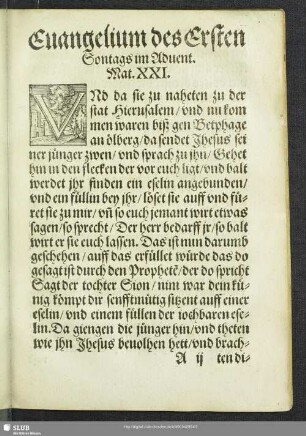 Evangelium des Ersten Sontags im Advent. Mat. XXI.