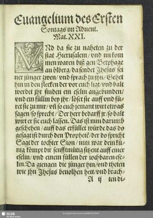 Evangelium des Ersten Sontags im Advent. Mat. XXI.