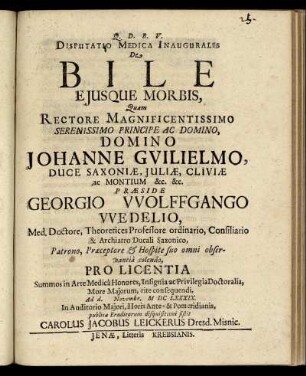 Disputatio Medica Inauguralis De Bile Eiusque Morbis