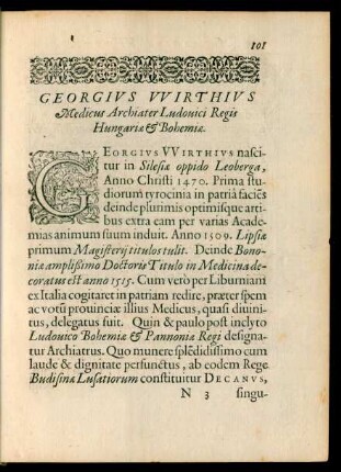 Georgius Wirthius Medicus Archiater Ludovici Regis Hungariae et Bohemiae.