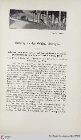 Arbeiten und Fortschritte auf dem Gebiet der Photogrammetrie in den Jahren 1894 bis incl. 1896