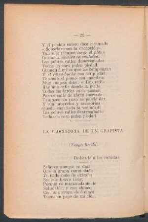 La elocuencia de un grapista : (Tango beodo) - Dedicado á los cañistas