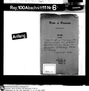 Grenz- und sonstige Streitigkeiten zwischen dem Hochstift Osnabrück und dem Besitzer der Herrschaften Tecklenburg, Rheda und Rietberg