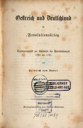 Geschichte der Revolutionszeit : von 1789 bis 1795, Ergänzungsheft. Oestreich und Deutschland im Revolutionskrieg