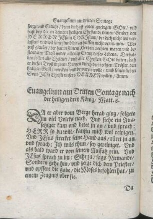 Euangelium am Dritten Sontage nach der heiligen drei König/ Matt. 8.