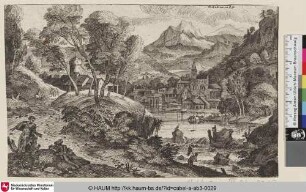 [Landschaft mit am Fluss gelegener Stadt; Village by the Waterside]