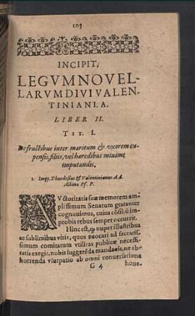 Incipit. Legum novellarum divi Valentiniani. A. Liber II.