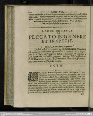 Locus Octavus De Peccato In Genere Et In Specie