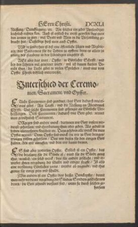 Unterschied der Ceremonien/ Sacrament/ und Opffer.